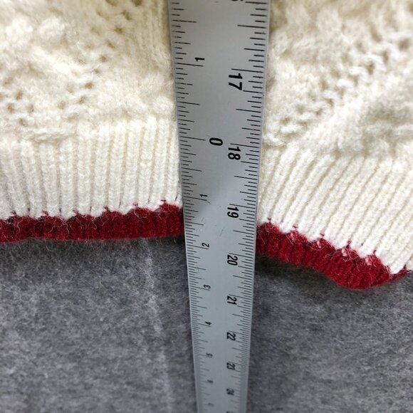 Shein Tie Front Cable Knit Cardigan Womens M Ivory Red Bow Cottagecore Prairie - Picture 9 of 9